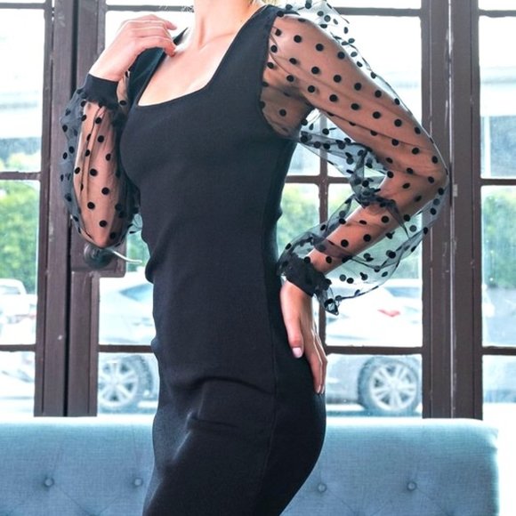 NWT Black eesome dress w/ sheer sleeves - Picture 1 of 4
